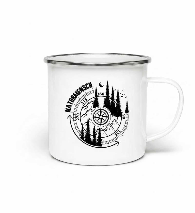 Naturmensch | Emaille Tasse von Rad&Rucksack - am Model präsentiert