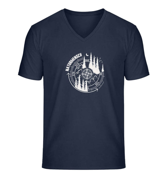 Geschenk Naturmensch V-Neck T-Shirt in Dunkelblau (French Navy) – Produktbild (100% Bio-Baumwolle) von Rad&Rucksack