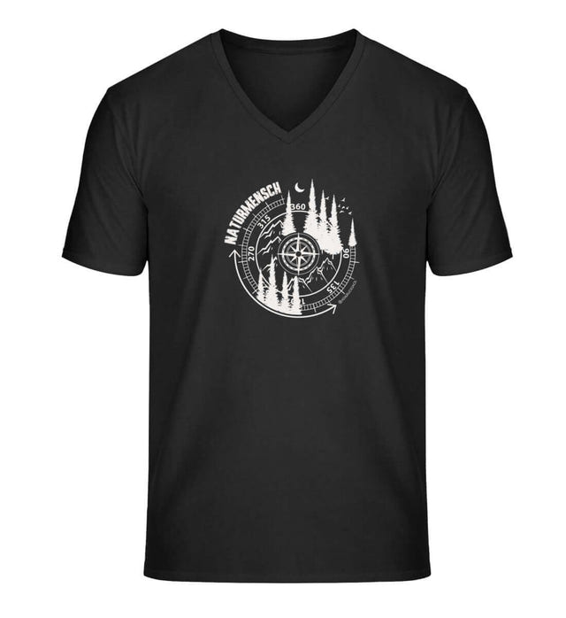 Naturmensch V-Neck T-Shirt Herren in Schwarz – Produktbild (100% Bio-Baumwolle) von Rad&Rucksack