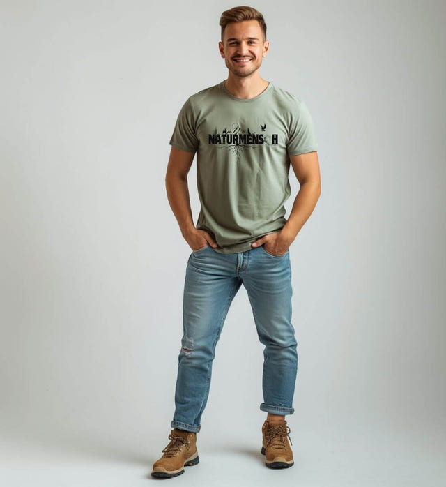 Geschenk Naturmenschen T-Shirt – Modelbild (100% Bio-Baumwolle) von Rad&Rucksack
