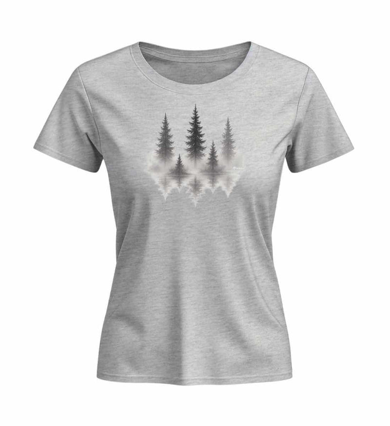 Nebelwald Bio T-Shirt Damen Tailliert in Grau-Melange (Heather Grey) – Produktbild (155 g/m² Bio-Baumwolle, tailliert) von Rad&Rucksack