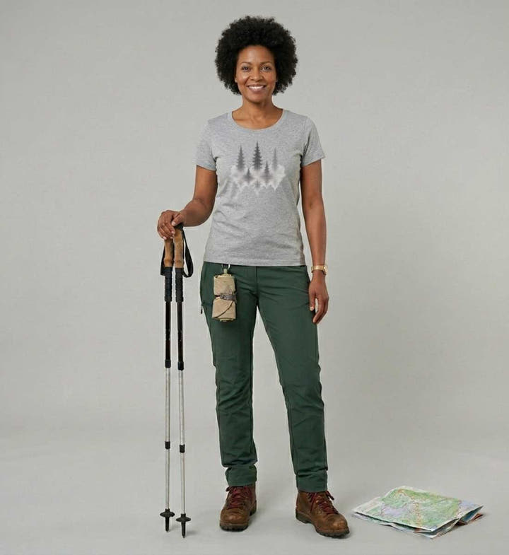 Nebelwald T-Shirt Damen – Modelbild (155 g/m² Bio-Baumwolle, tailliert) von Rad&Rucksack