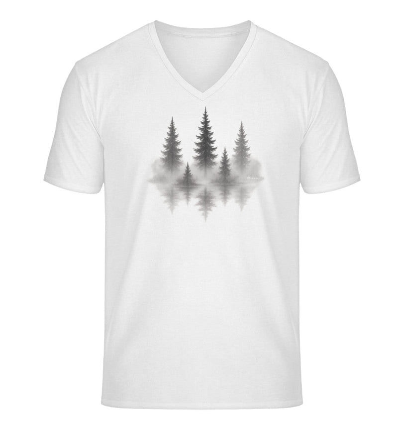 Nebelwald V-Neck T-Shirt Herren in Weiß (White) – Produktbild (100% Bio-Baumwolle) von Rad&Rucksack