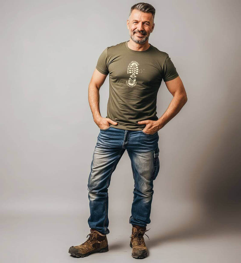 Nur wo du zu Fuß warst | Herren Premium Organic T-Shirt von Rad&Rucksack - am Model präsentiert