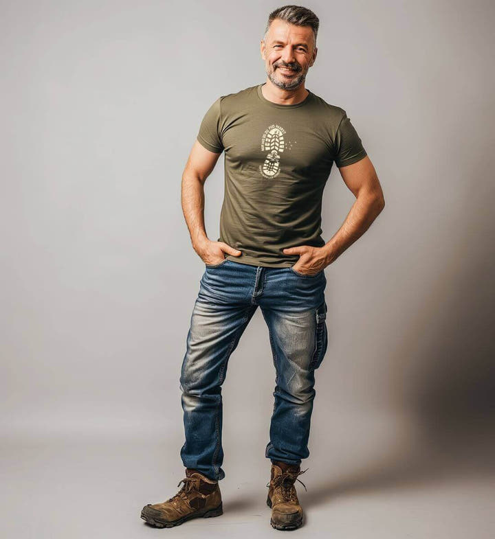 Nur Wo Du zu Fuß Warst Bio T-Shirt Herren – Modelbild (100% Bio-Baumwolle) von Rad&Rucksack