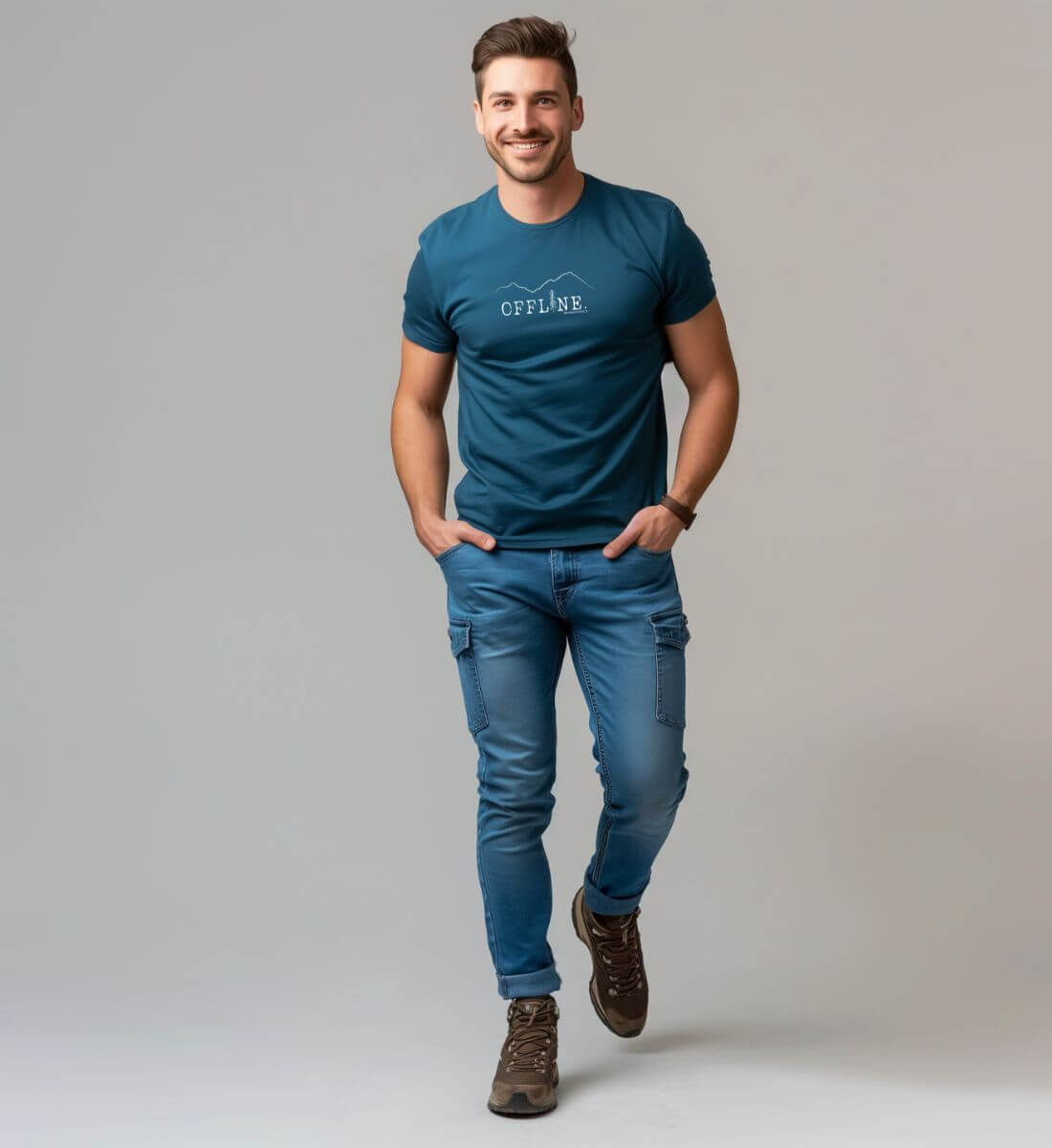 Offline. | Herren Premium Organic T-Shirt von Rad&Rucksack - am Model präsentiert