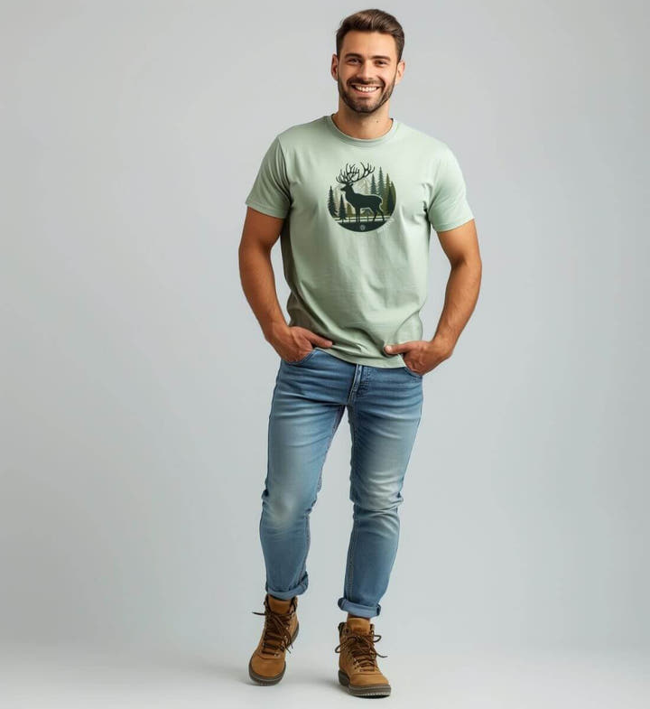 Offline Hirsch Bio T-Shirt Herren – Modelbild (100% Bio-Baumwolle) von Rad&Rucksack