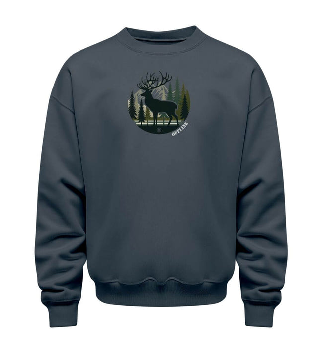 Offline Hirsch Sweatshirt in Blaugrau (India Ink Grey) – Produktbild (350 g/m² Bio-Baumwolle) von Rad&Rucksack