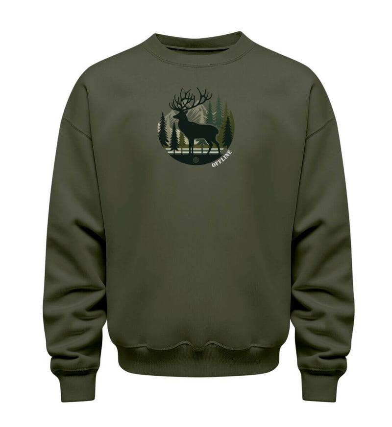 Offline Hirsch Pullover in Olivgrün (Khaki) – Produktbild (350 g/m² Bio-Baumwolle) von Rad&Rucksack