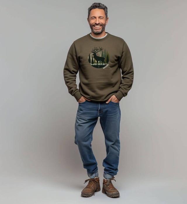 Outdoor Pullover Offline Hirsch – Modelbild (350 g/m² Bio-Baumwolle) von Rad&Rucksack