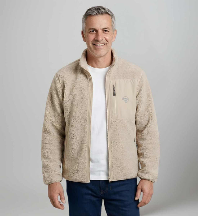 Outdoor Geschenkidee Sherpa Outdoor Teddyfleece Jacke – Produktbild (350 g/m² Sherpa-Teddyfleece mit Stick) von Rad&Rucksack