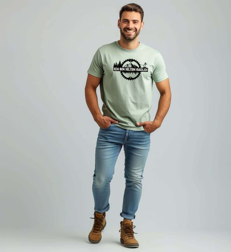 Selten radlos | Herren Premium Organic T-Shirt von Rad&Rucksack - am Model präsentiert