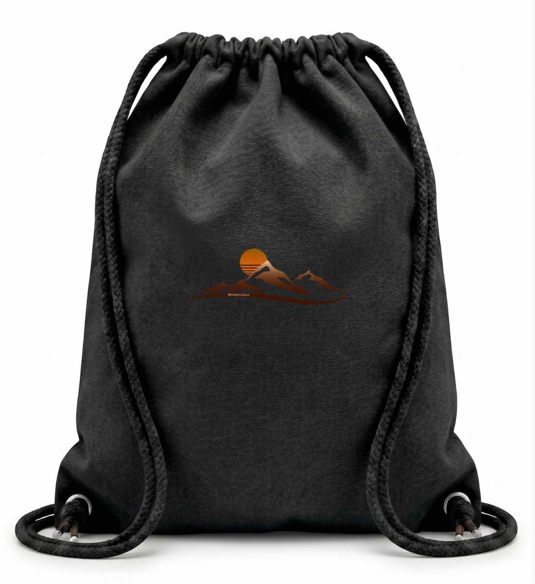 Sonnenuntergang Berg | Baumwoll Gymsac in Black von Rad&Rucksack