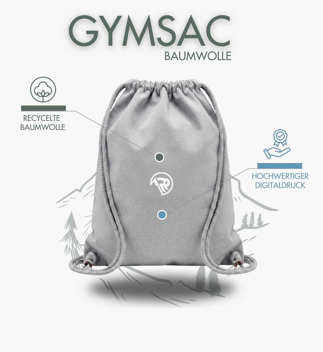 Sonnenuntergang Berg | Baumwoll Gymsac von Rad&Rucksack - am Model präsentiert