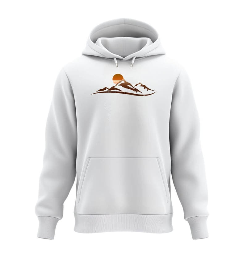 Sonnenuntergang Berg | Unisex Organic Hoodie in White von Rad&Rucksack