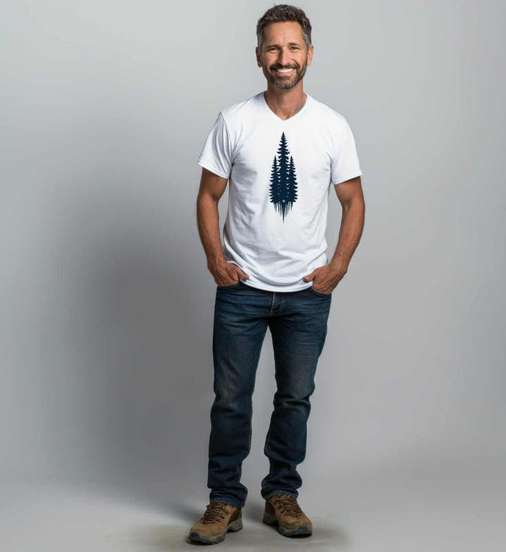 Tannen Bio V-Neck T-Shirt Herren – Modelbild (100% Bio-Baumwolle) von Rad&Rucksack