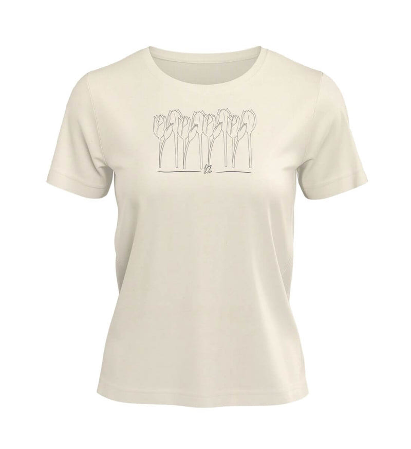 Tulpen T-Shirt Damen in Naturweiß (Natural Raw) – Produktbild (100% Bio-Baumwolle) von Rad&Rucksack