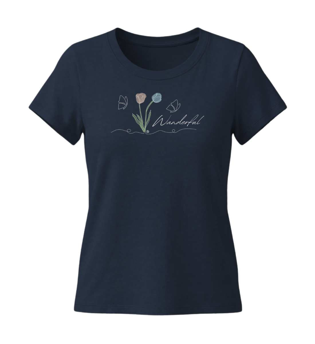 Tulpen Wanderful | Damen Premium Organic T-Shirt (Fitted) in French Navy von Rad&Rucksack
