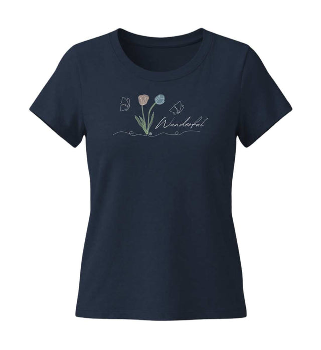 Tulpen Wanderful T-Shirt Damen Tailliert in Dunkelblau (French Navy) – Produktbild (155 g/m² Bio-Baumwolle, tailliert) von Rad&Rucksack