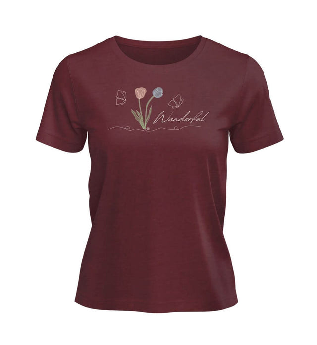 Tulpen Wanderful T-Shirt Damen Weinrot (Burgundy) – Produktbild (100% Bio-Baumwolle) von Rad&Rucksack