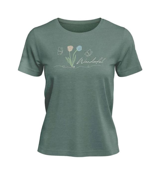 Tulpen Wanderful T-Shirt Damen Meeresgrün (Green Bay) – Produktbild (100% Bio-Baumwolle) von Rad&Rucksack