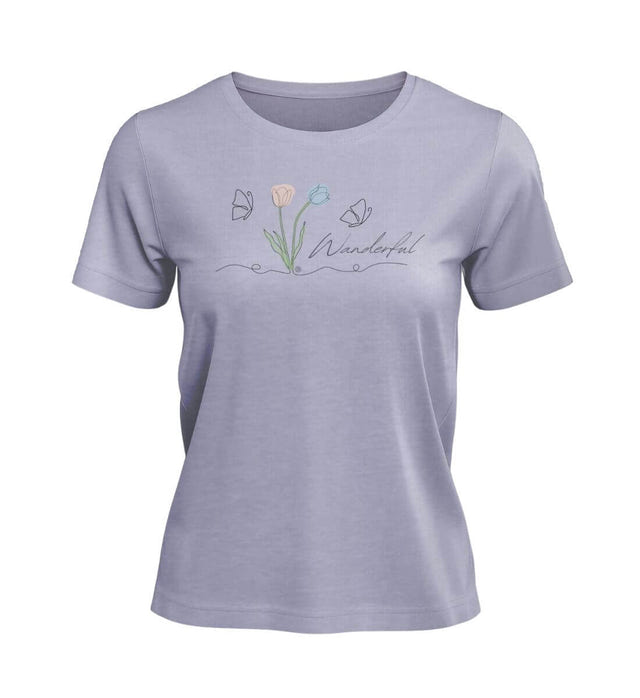 Wanderful T-Shirt Damen „Tulpen Wanderful“ in Lavendel (Lavender) – Produktbild (100% Bio-Baumwolle) von Rad&Rucksack
