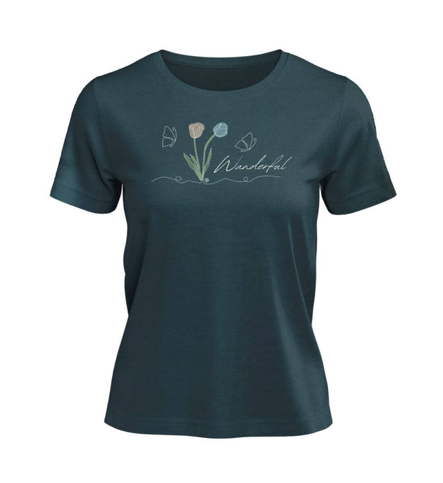 Tulpen Wanderful T-Shirt Damen Blaugrün (Stargazer) – Produktbild (100% Bio-Baumwolle) von Rad&Rucksack