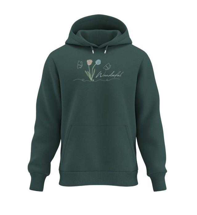 Tulpen Wanderful Hoodie in Tannengrün (Glazed Green) – Produktbild (350 g/m² Bio-Baumwolle) von Rad&Rucksack