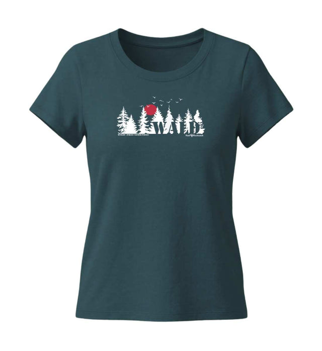 Wäldern T-Shirt Damen Blaugrün (Stargazer) – Produktbild (155 g/m² Bio-Baumwolle, tailliert) von Rad&Rucksack