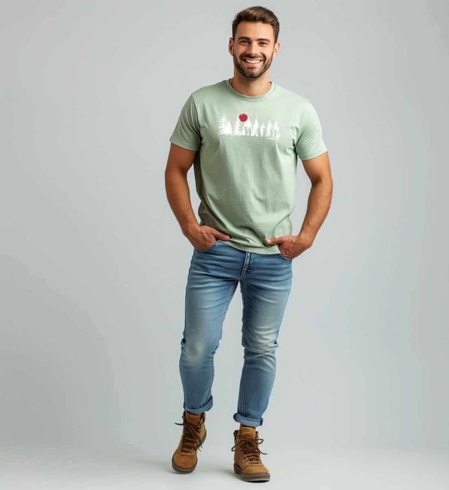 Wäldern T-Shirt Herren Detail & Material – Detailaufnahme (100% Bio-Baumwolle) von Rad&Rucksack