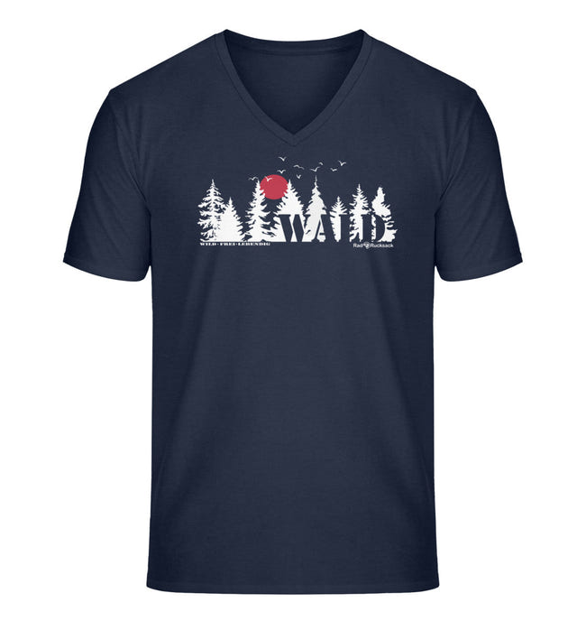 Wäldern V-Neck T-Shirt Herren in Dunkelblau (French Navy) – Produktbild (100% Bio-Baumwolle) von Rad&Rucksack