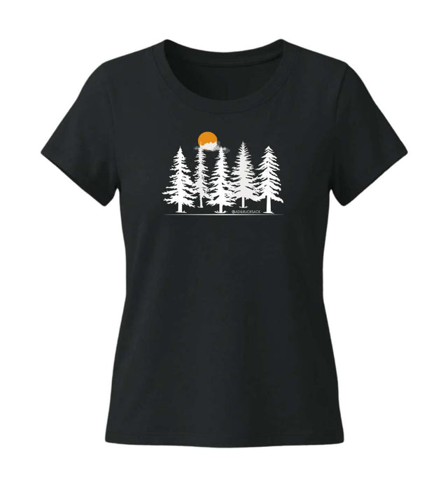 Wald Forest Bio T-Shirt Damen Tailliert in Schwarz (Black) – Produktbild (155 g/m² Bio-Baumwolle, tailliert) von Rad&Rucksack