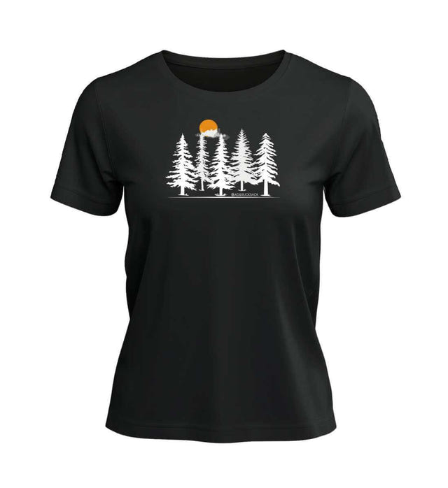 Outdoor T-Shirt Wald Forest Damen in Schwarz – Produktbild (100% Bio-Baumwolle) von Rad&Rucksack