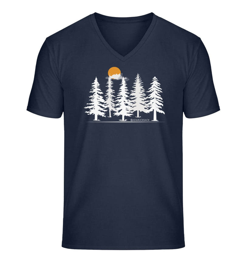 Wald Forest | Herren V-Neck Premium Organic T-Shirt in French Navy von Rad&Rucksack