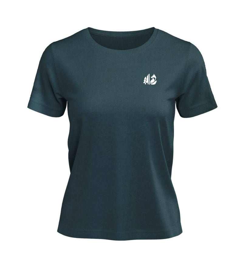 Fuchs T-Shirt Damen „Wald Fuchs“ in Blaugrün (Stargazer) – Produktbild (100% Bio-Baumwolle) von Rad&Rucksack