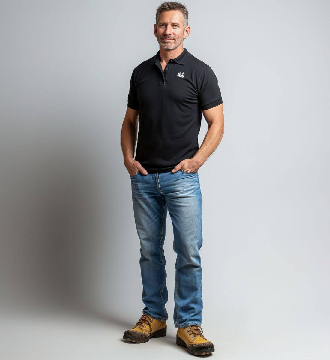 Wald Fuchs Stick | Unisex Premium Organic Poloshirt von Rad&Rucksack - am Model präsentiert