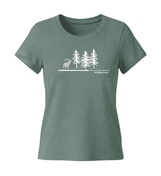 Wald Hirsch Bio T-Shirt Damen Tailliert in Meeresgrün (Green Bay) – Produktbild (155 g/m² Bio-Baumwolle, tailliert) von Rad&Rucksack