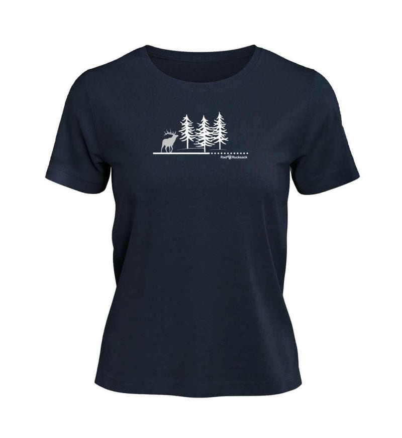 Wald Hirsch T-Shirt Damen in Dunkelblau (French Navy) – Produktbild (100% Bio-Baumwolle) von Rad&Rucksack