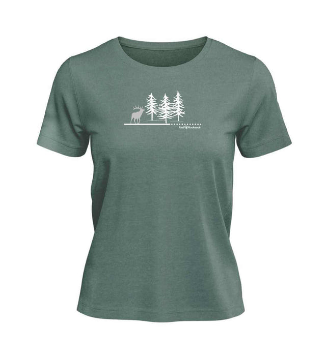 Wald Hirsch T-Shirt Damen Meeresgrün (Green Bay) – Produktbild (100% Bio-Baumwolle) von Rad&Rucksack