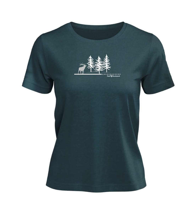 Wald Hirsch T-Shirt Damen Blaugrün (Stargazer) – Produktbild (100% Bio-Baumwolle) von Rad&Rucksack