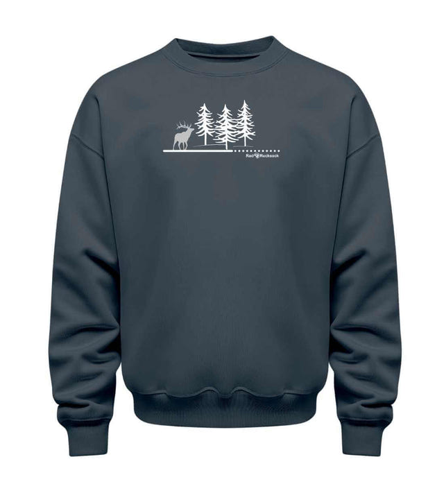 Bio Sweatshirt 350g Wald Hirsch in Blaugrau (India Ink Grey) – Produktbild (350 g/m² Bio-Baumwolle) von Rad&Rucksack