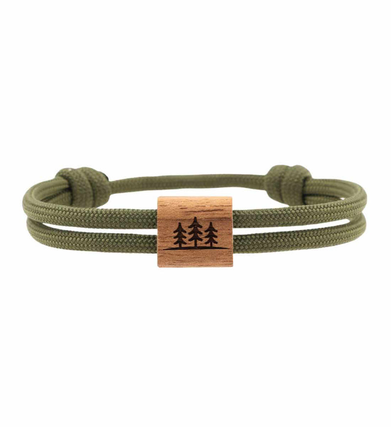Holzarmband Natur „Wald“ in Waldgrün (Forest Green) – Produktbild (FSC-Walnussholz & Paracord) von Rad&Rucksack