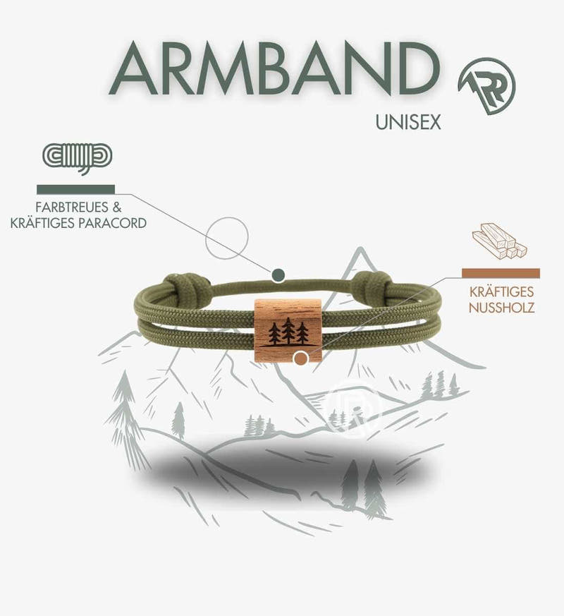 Wald | Nussholz Paracord Armband von Rad&Rucksack - am Model präsentiert