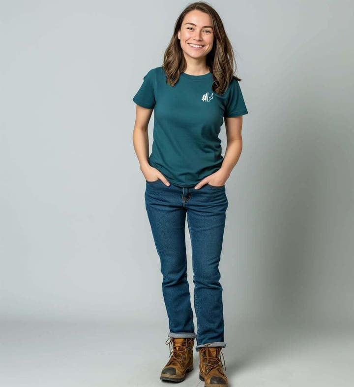 Wald Wolf Bio T-Shirt Damen – Modelbild (100% Bio-Baumwolle) von Rad&Rucksack