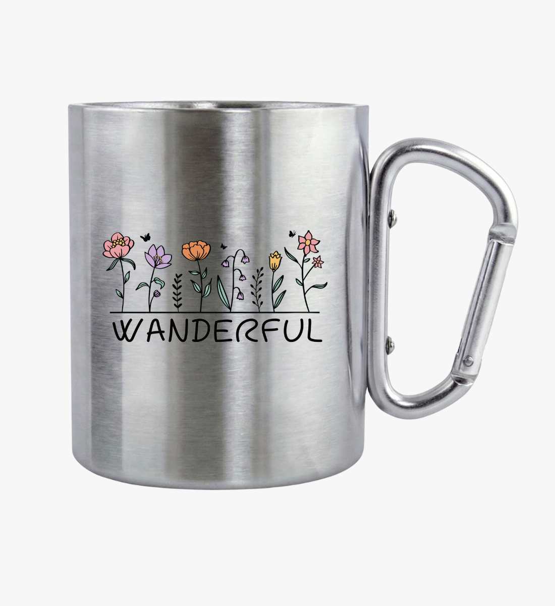 Wanderful | Edelstahltasse mit Karabinergriff von Rad&Rucksack - am Model präsentiert