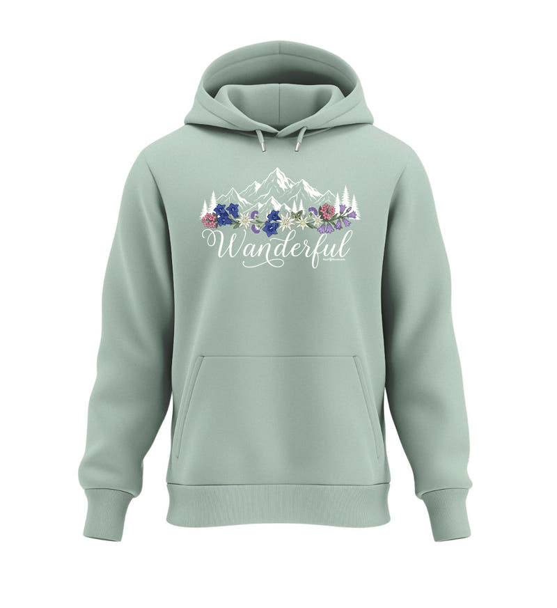 Wanderful | Unisex Organic Hoodie in Aloe von Rad&Rucksack