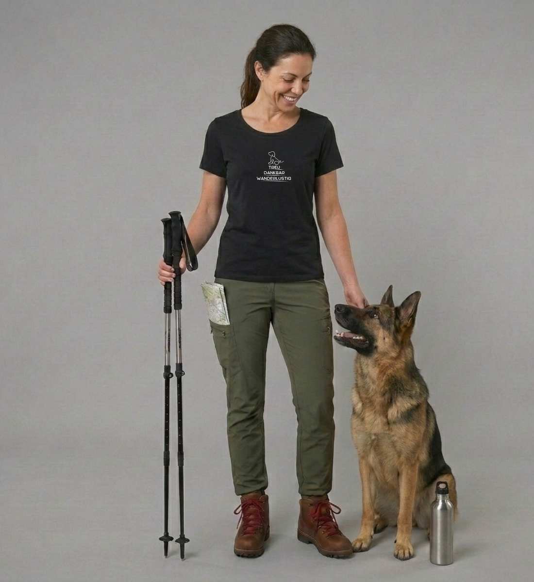 Wandern mit Hund | Damen Premium Organic T-Shirt (Fitted) in Black von Rad&Rucksack Model