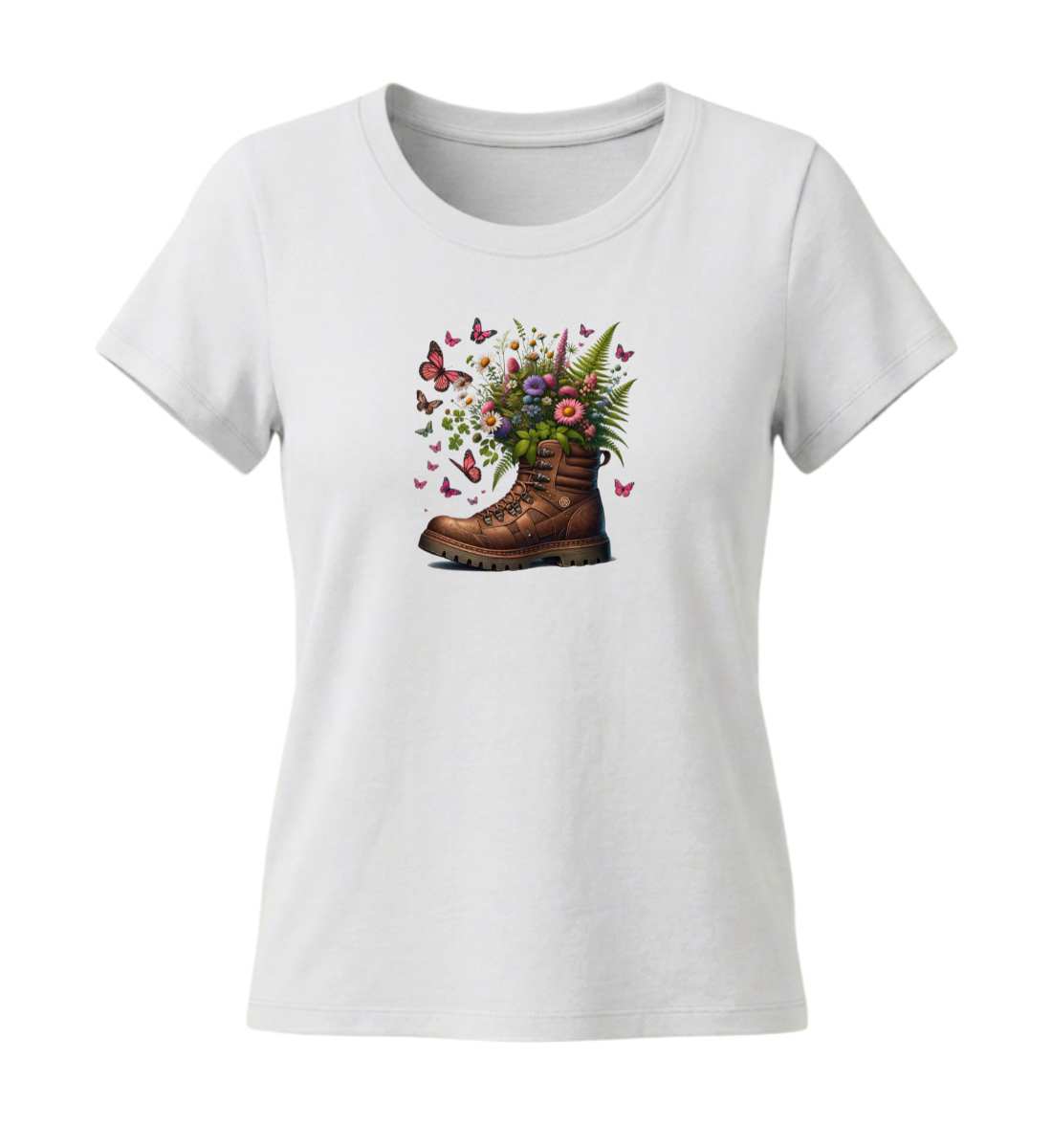 Wanderschuh-Blumen | Damen Premium Organic T-Shirt (Fitted) in White von Rad&Rucksack