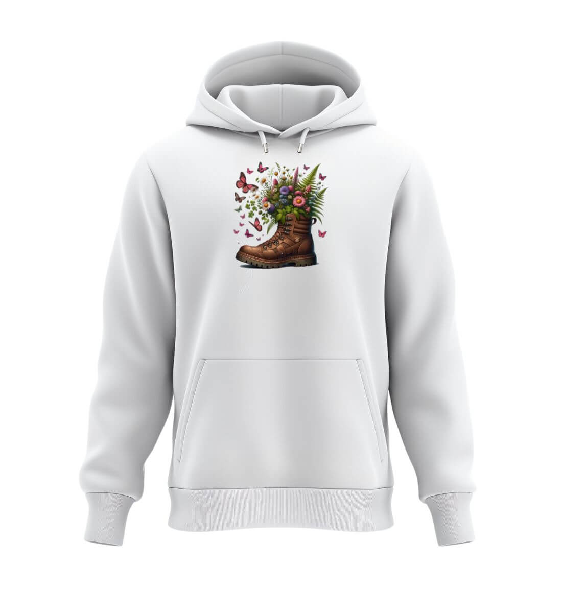 Wanderschuh-Blumen | Unisex Organic Hoodie in White von Rad&Rucksack