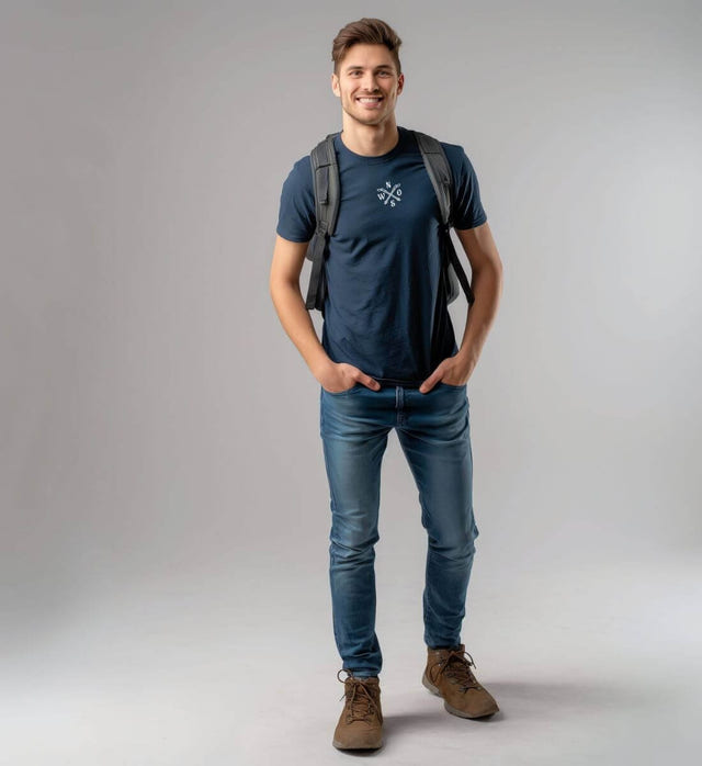 Wanderstöcke T-Shirt Herren – Modelbild (100% Bio-Baumwolle mit Stick) von Rad&Rucksack
